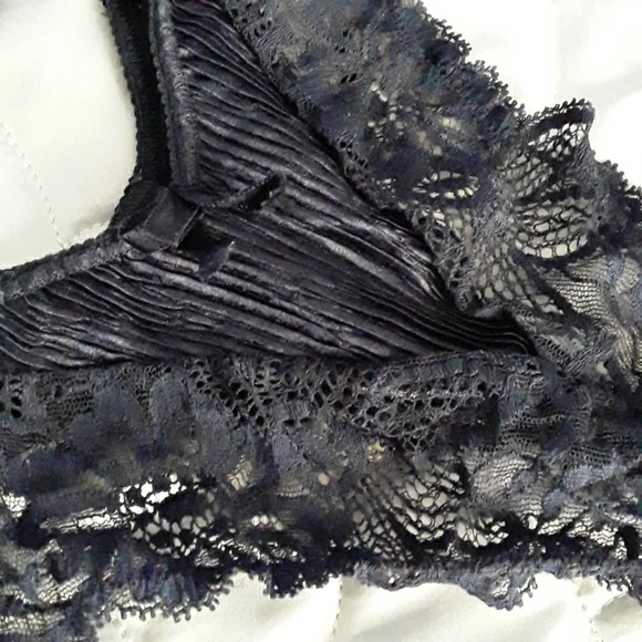90s La Perla Bustier & Thong, Pleated (Plisse), Dark Navy, Sz 32 & 2 ITALY - Picture 10 of 16